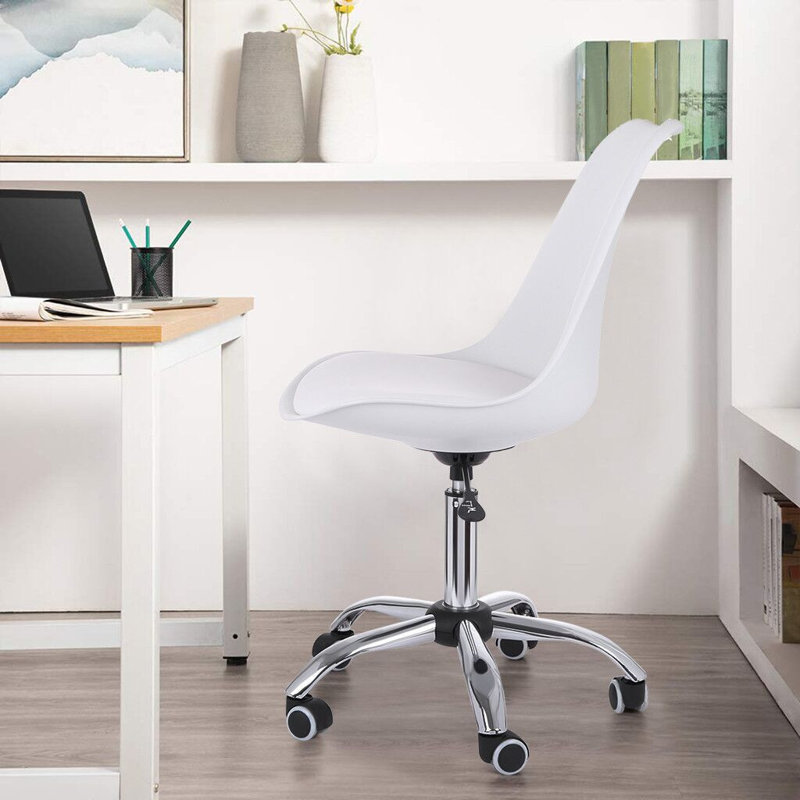 Latitude Run® White Armless Office Chair Mid Back Leather Adjustable